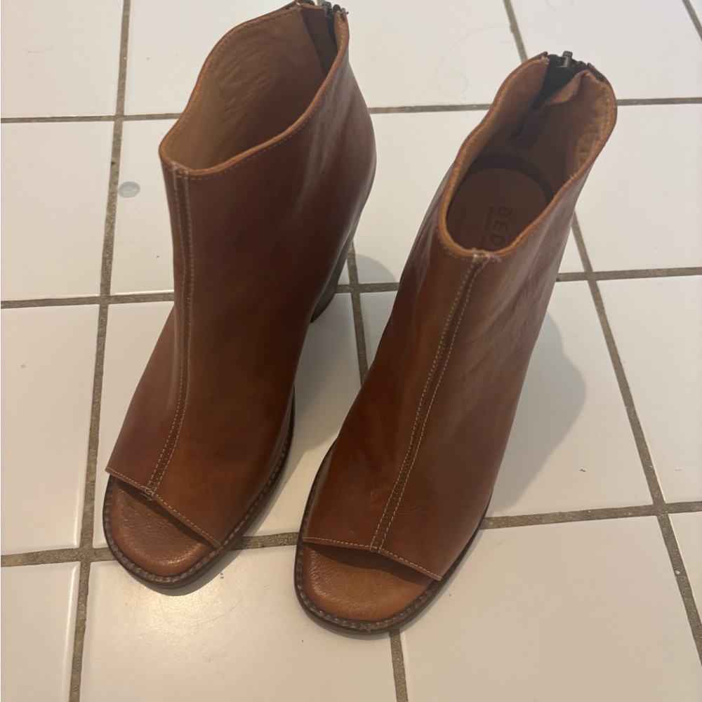 BED|STU Tan Leather Peep-Toe Heeled Boots worn twice! Size 9.5 women’s